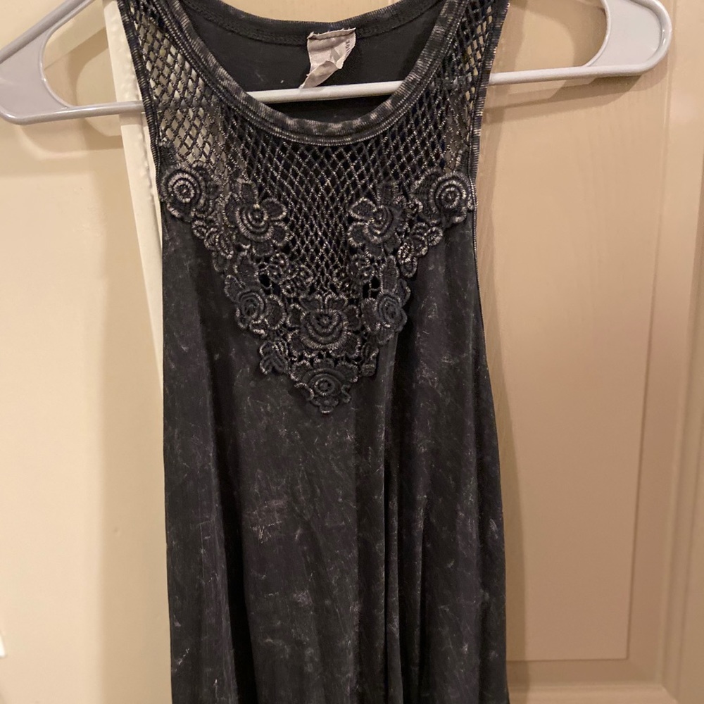 Black tank top with floral detailing